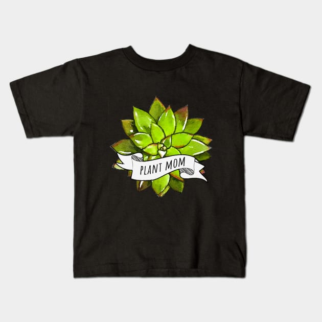 Succulent plant mom watercolor green Kids T-Shirt by Collagedream